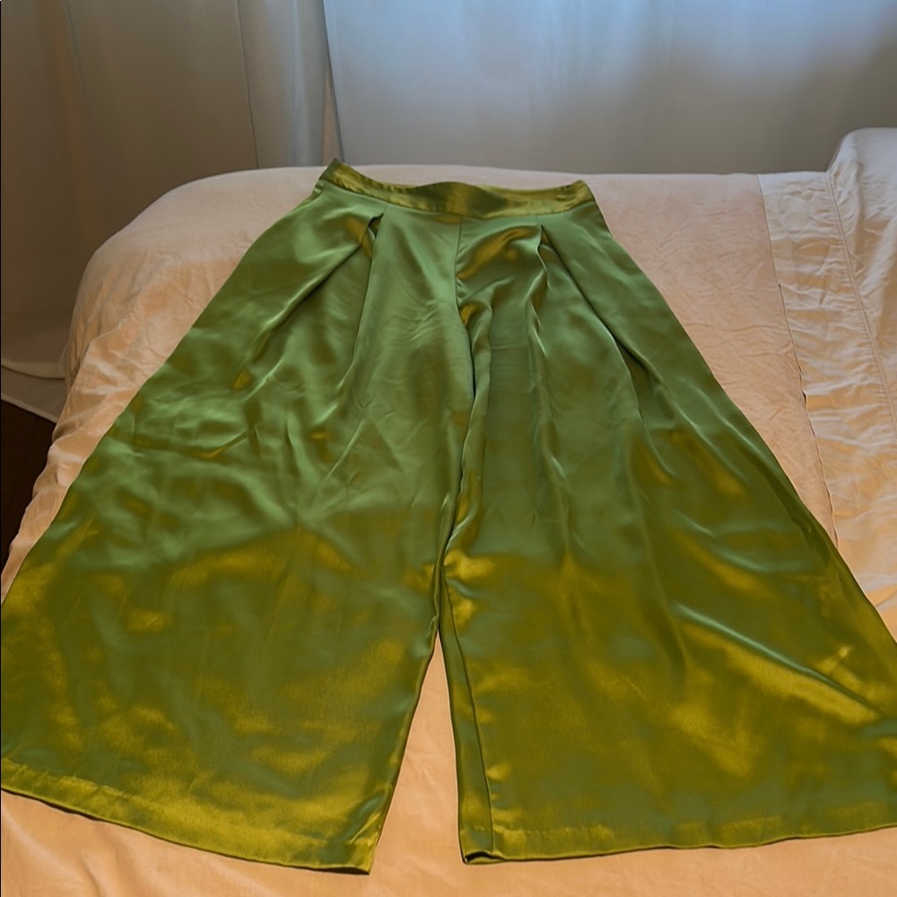 Zara Lime Green Satin Palazzo Trousers